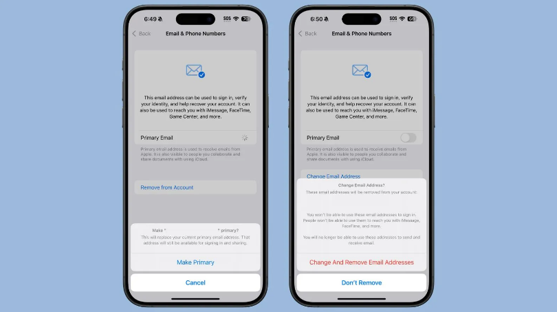 双峰苹果手机维修分享苹果 iOS 18.1 支持设置“主要”邮箱地址并更改 iCloud 邮箱 